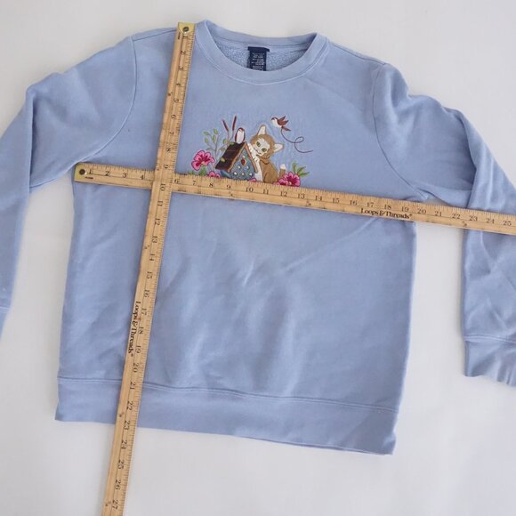 Vintage Basic Editions Blue Cat Birdhouse Embroidered Sweatshirt Cottagecore M - Picture 3 of 10